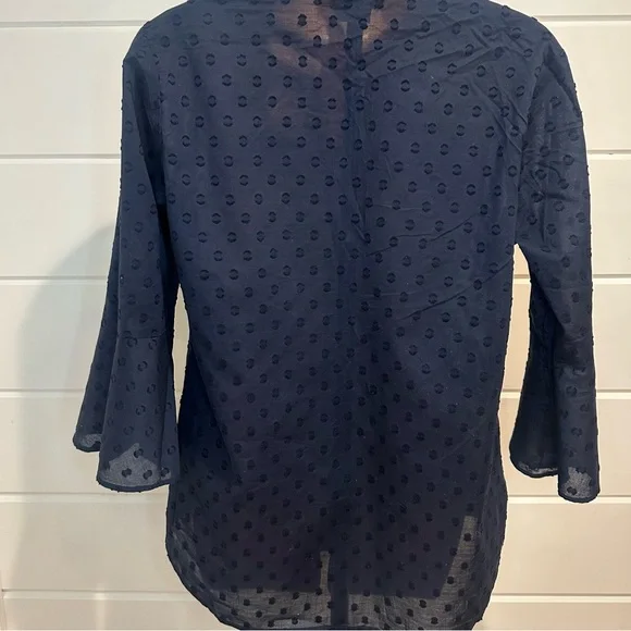 Van Heusen Navy 100% Cotton Textured V-Neck. Ladies Size: Medium - Picture 4 of 10